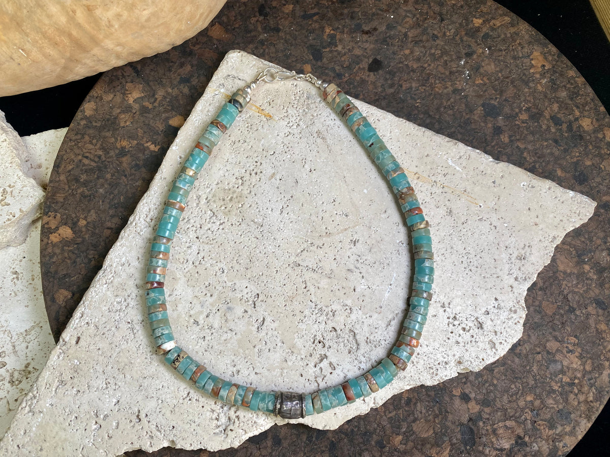 Amazonite And Antique Silver Necklace