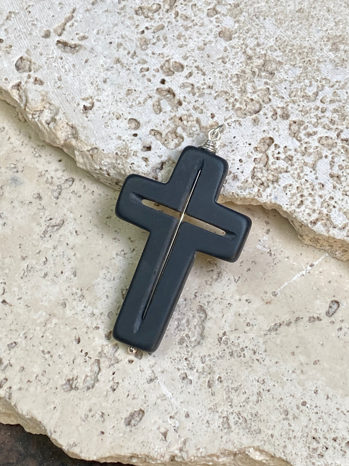 Onyx Silver Cross Pendant