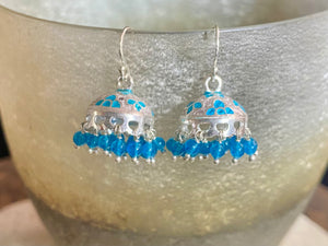 Enamelled sterling silver umbrella earrings, tassel earrings or Jhumka earrings. Sterling silver hooks.  Instant Bollywood style, and are light and easy to wear. Measurements: 3 cm drop, including hook