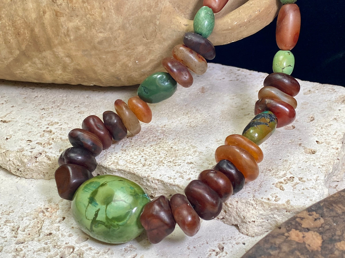 Antique Carnelian And Tibetan Turquoise Necklace