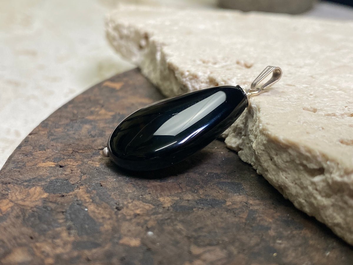 Black Agate Teardrop Pendant