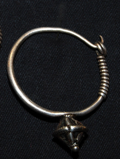 Afghan Tribal Silver Opium Poppy Hoop Earrings