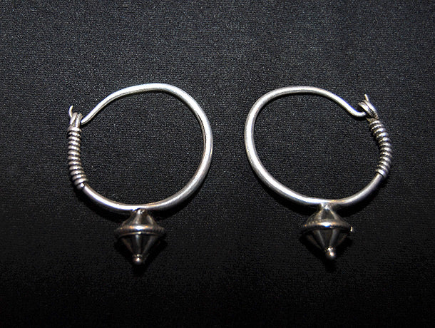Afghan Tribal Silver Opium Poppy Hoop Earrings