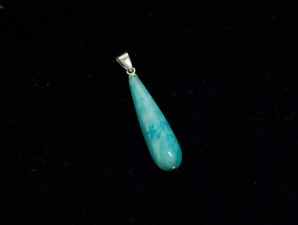 Natural hand carved amazonite stone pendant with a sterling silver