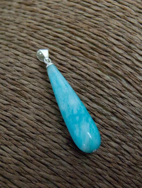 Natural hand carved amazonite stone pendant with a sterling silver