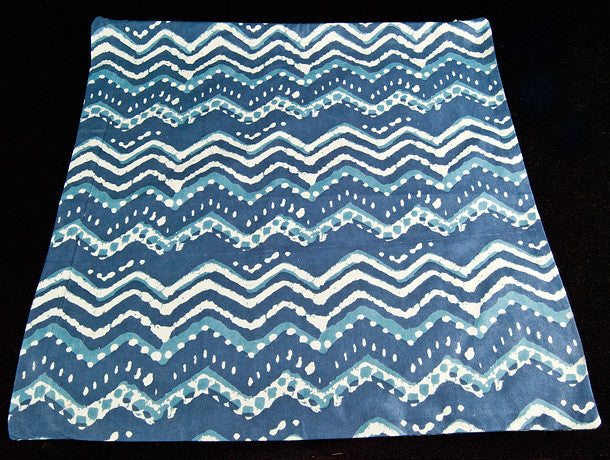 Double sided zippered cushion covers, organic cotton, concealed zipper, with an indigo blue and white geometric hand block print
