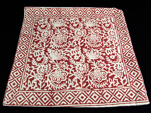 Double sided zippered cushion covers, organic cotton, concealed zipper, with a bold red and white floral and geometric hand block print