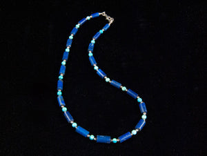 Turquoise and Lapis Tube Necklace finished with sterling silver