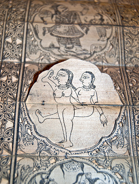 Krishna and Karma Sutra Palm Leaf Panel