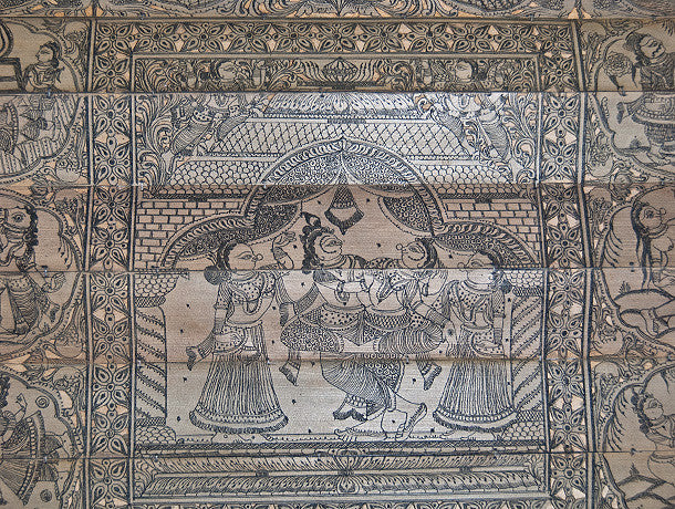 Krishna and Karma Sutra Palm Leaf Panel