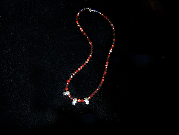 Red jasper and silver women's necklaceRed jasper necklace with three silver pendants and silver clasp