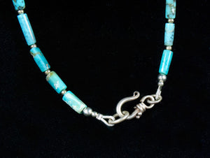 Natural Turquoise Bead Necklace - tubes of sky blue graduated turquoise with sterling silver