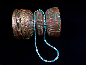 Natural Turquoise Bead Necklace - tubes of sky blue graduated turquoise with sterling silver
