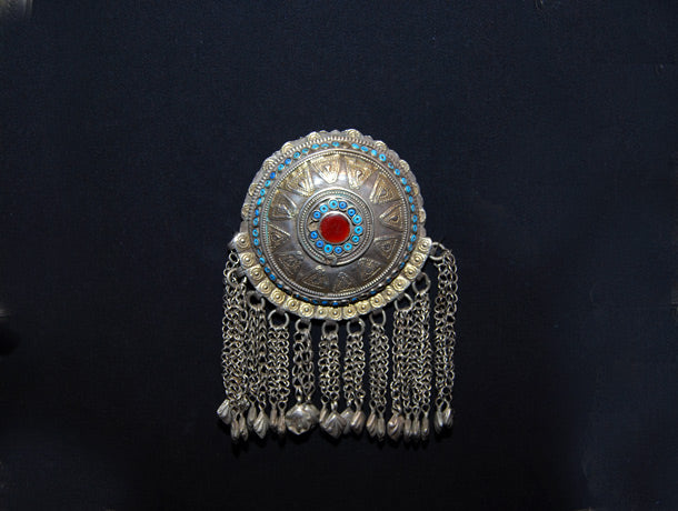 Large Antique Tribal Uzbeki Pendant in Silver