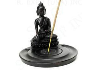 Buddha incense holder made from cast resin and suitable for incense cones or stick incense