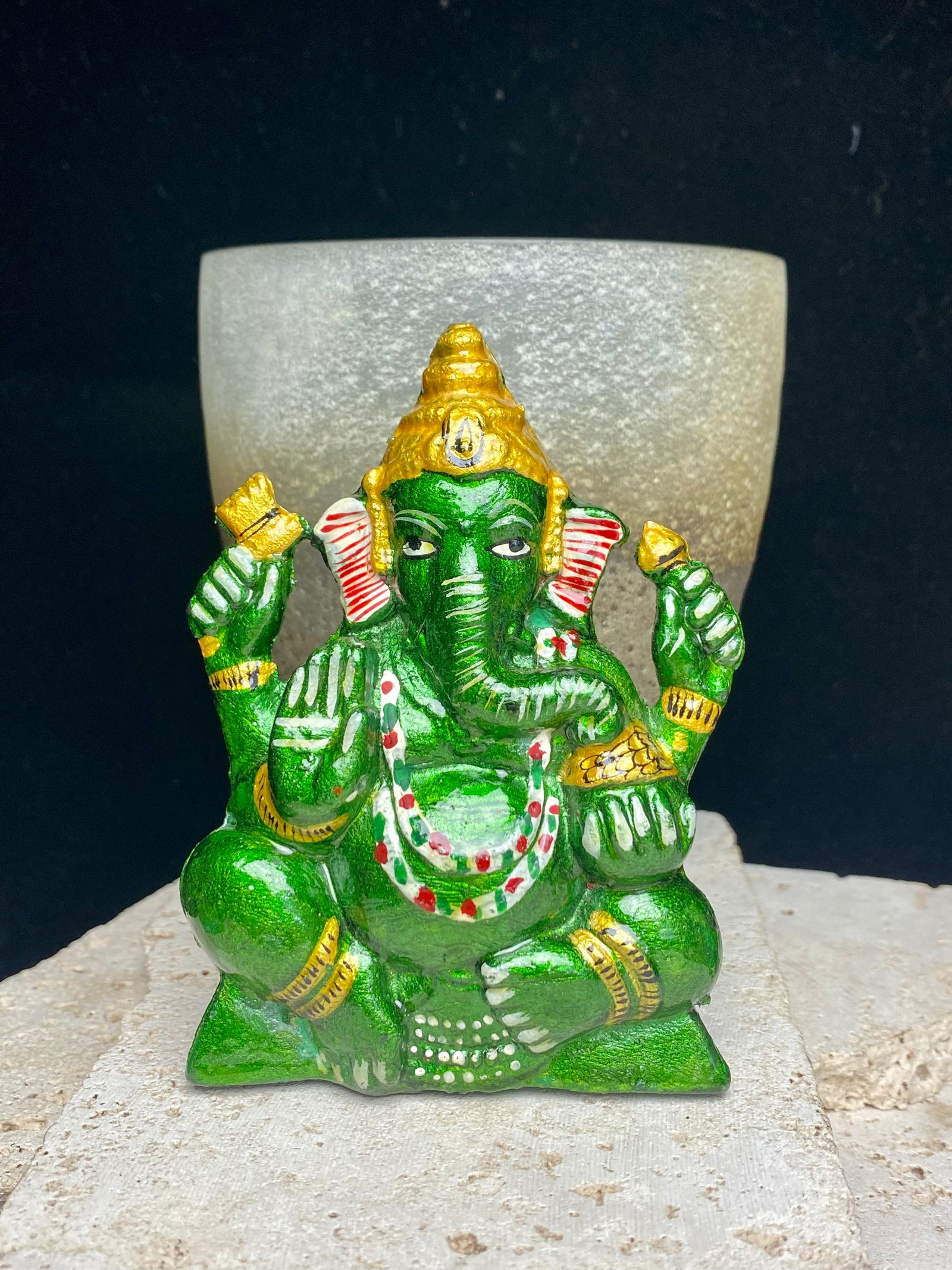 Bright painted Ganesh statues. Measurements: 11cm height (4.3 inches)