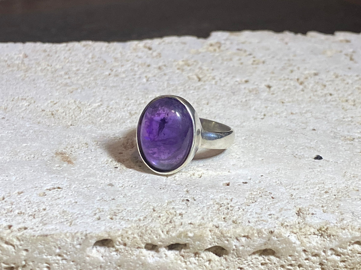 Oval amethyst rings set in sterling silver. 