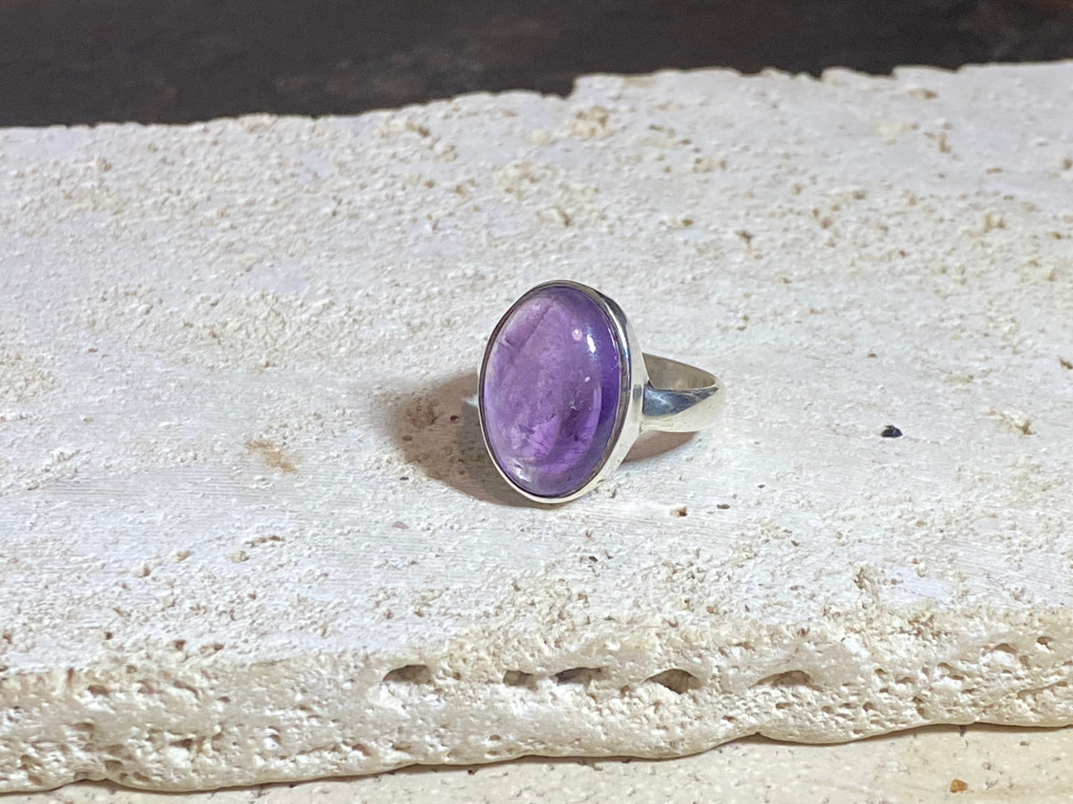 Oval amethyst rings set in sterling silver. 