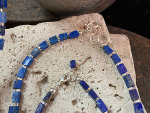 Lapis lazuli cube bead bracelet with sterling silver  giving it a contemporary look and feel
