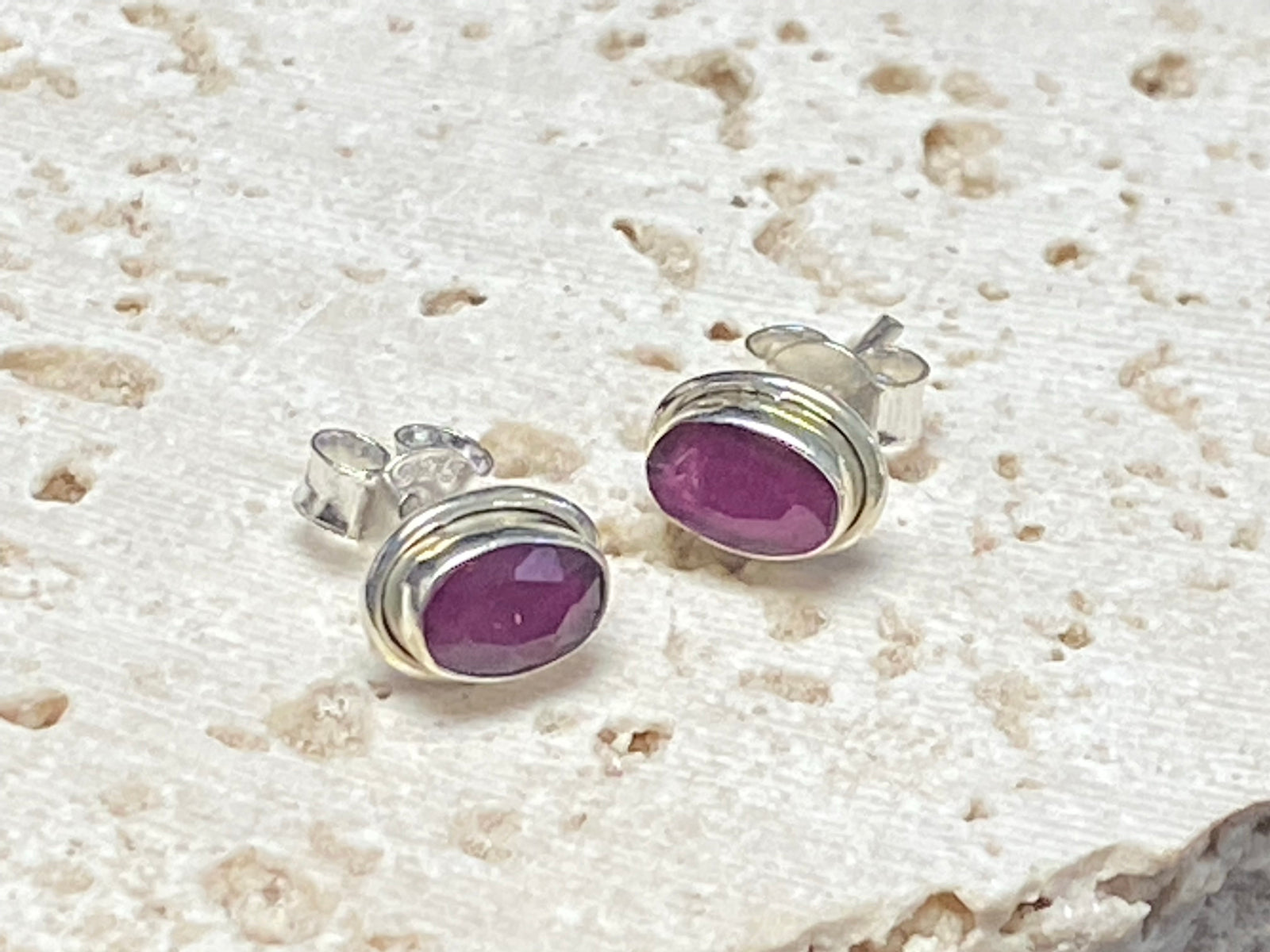 Ruby silver ear studs