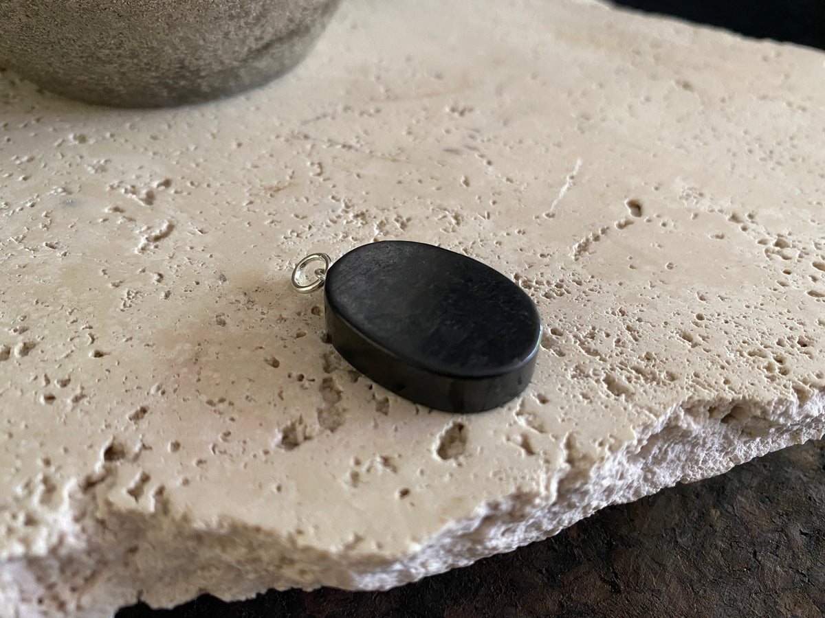 Shungite and silver oval or teardop pendants