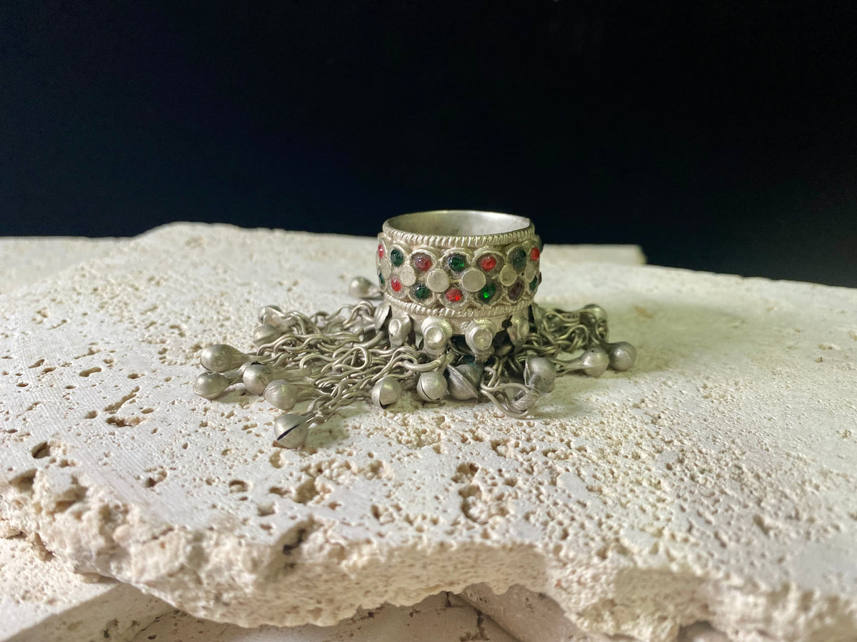 Waziri Tribal Ring, set with a fringe of chimes designed to produce a musical sound when shaken. These large rings are generally worn on the thumb