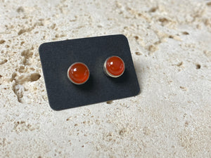Simple and elegant large round carnelian earring studs, hand made from sterling silver and set with polished natural gemstones cut in cabochon style