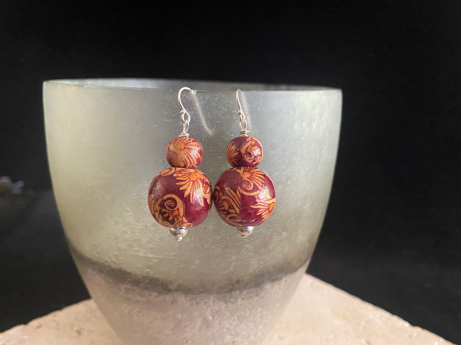 Hand painted vintage wood Chinoiserie earrings