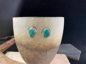 turquoise oval silver earrings