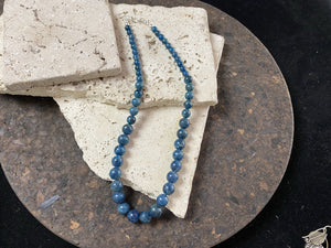 Kyanite graduated round ball necklace with silver clasp