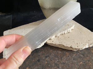 Selenite wand in two lengths and profiles - this one is short and square