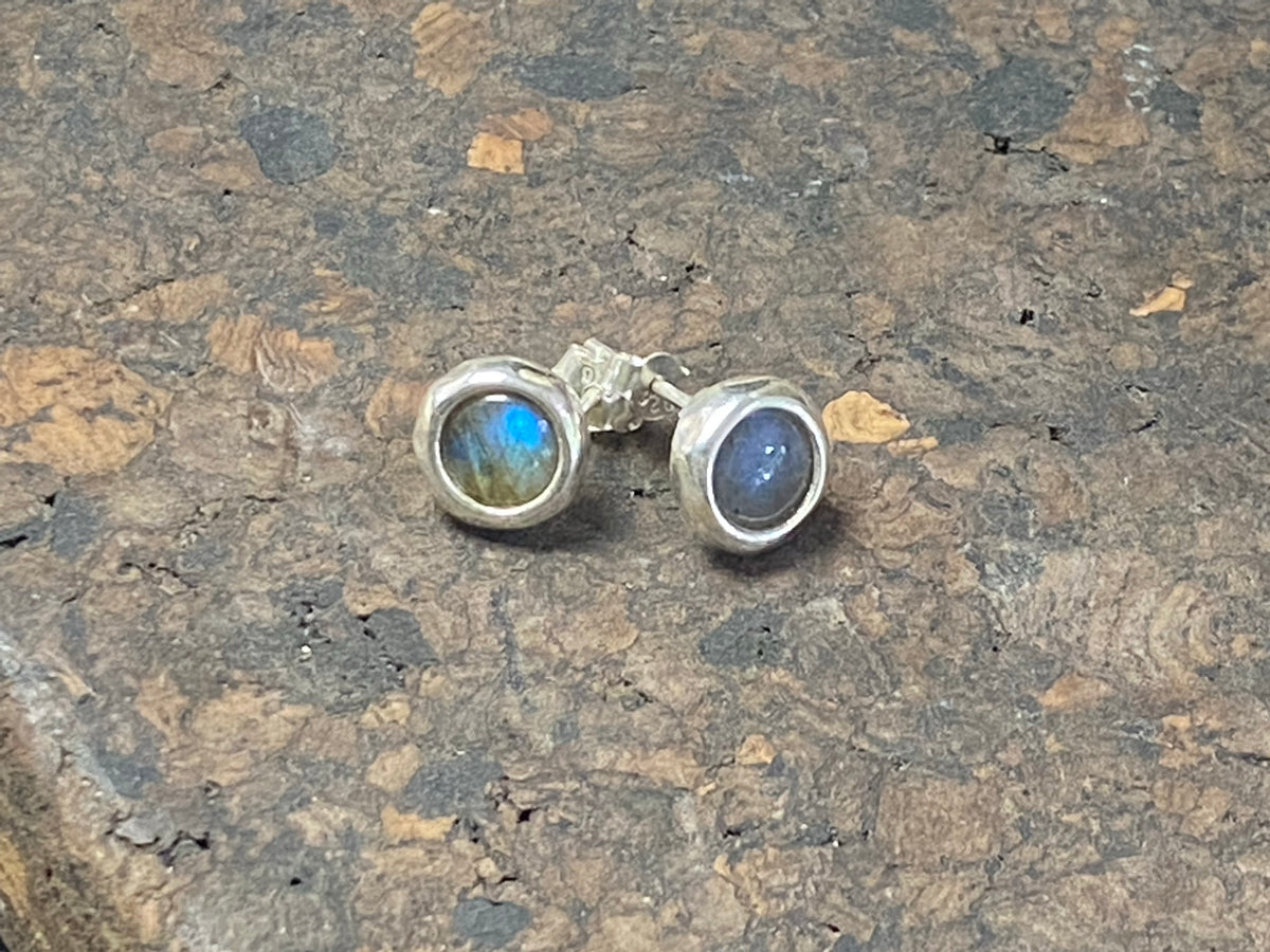 Round labradorite earring studs, 9 mm in diameter