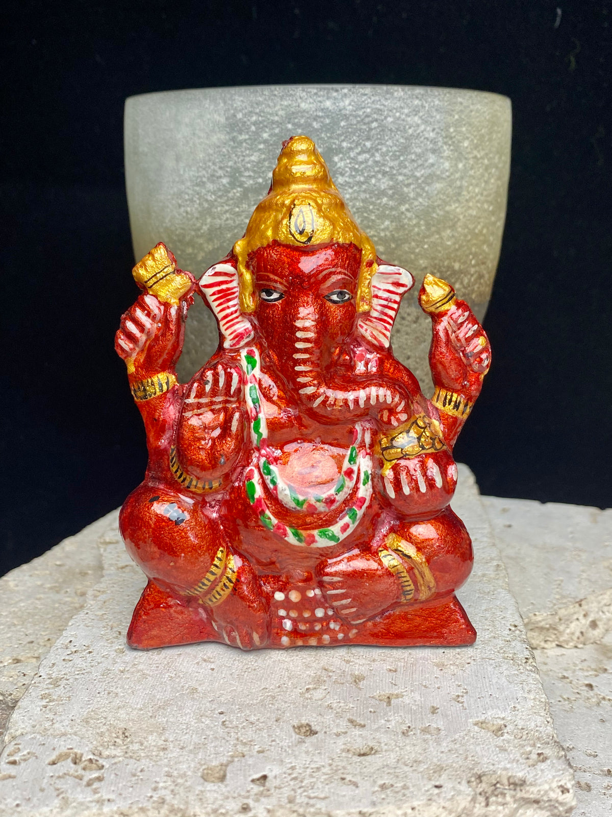 Bright painted Ganesh statues. Measurements: 11cm height (4.3 inches)