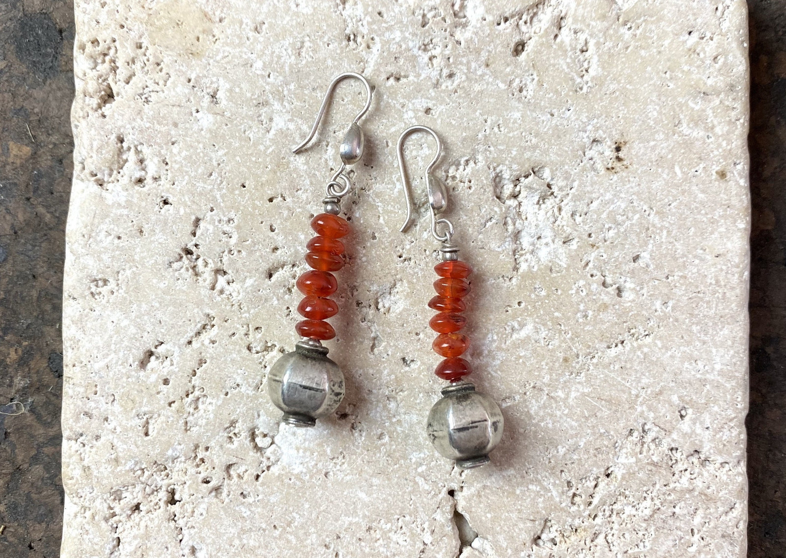 Carnelian and vintage silver earrings
