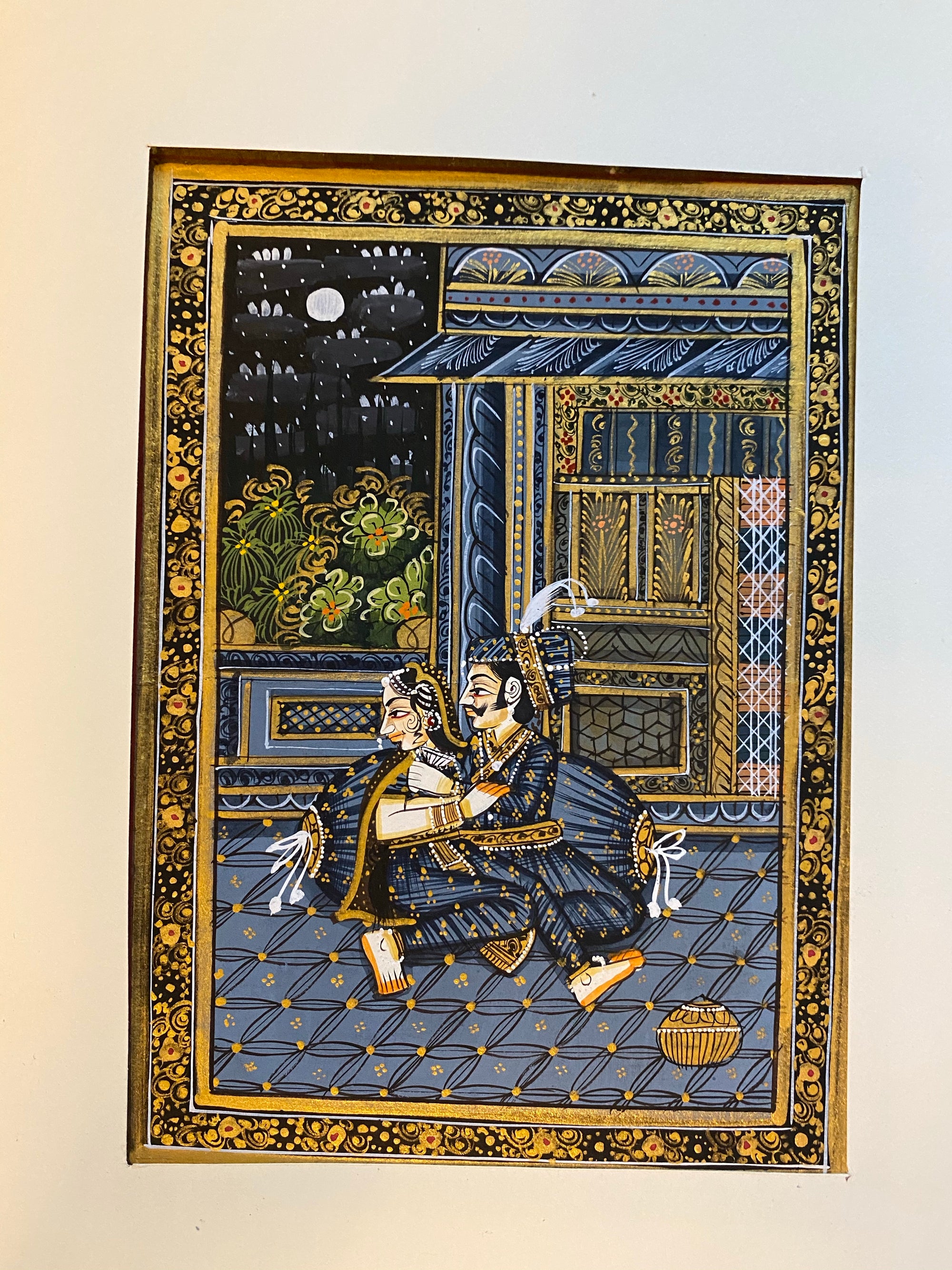 original painting in the Mogul style, depicting a classic love scene