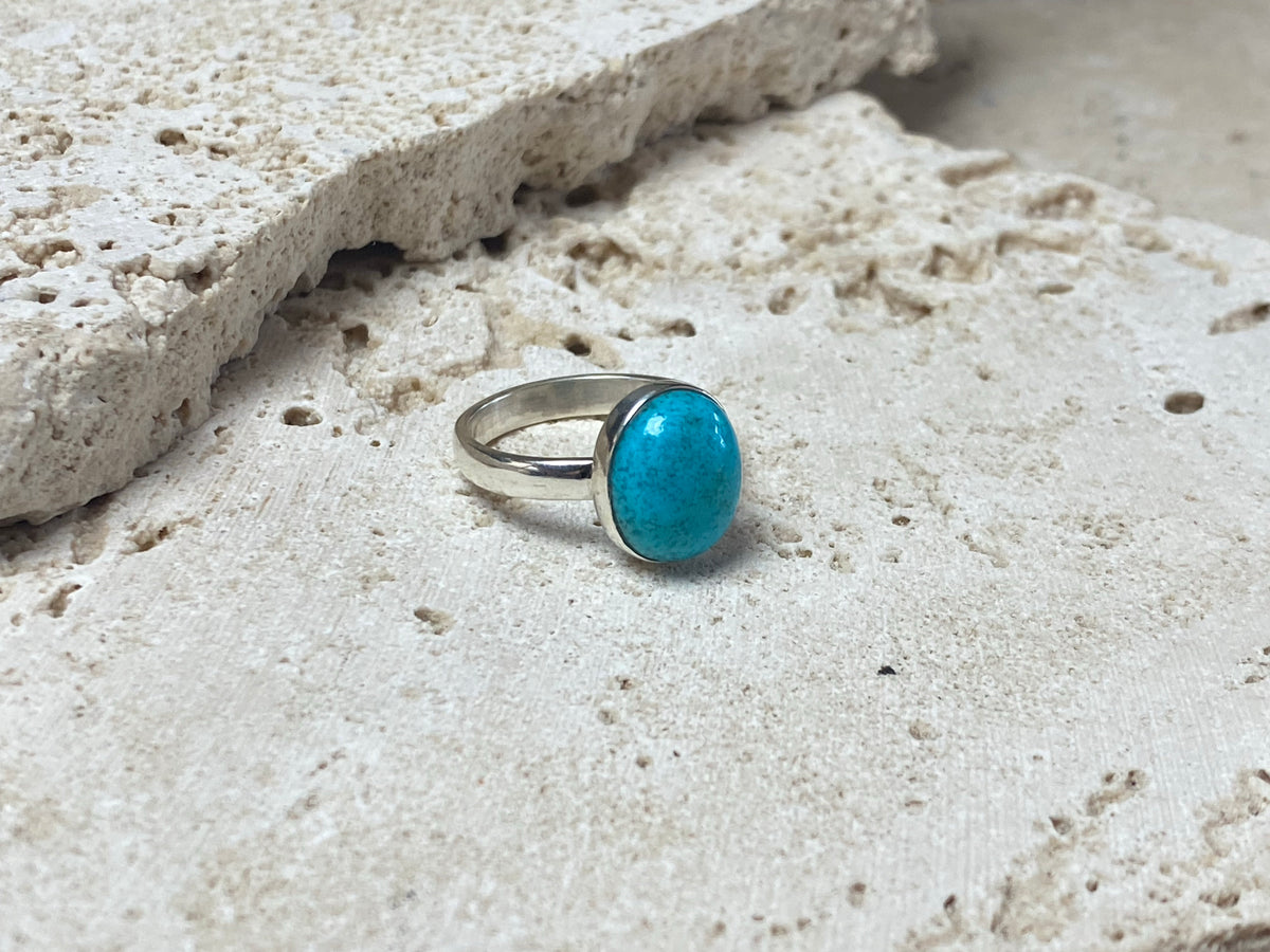 Fine light blue Persian turquoise and sterling silver ring