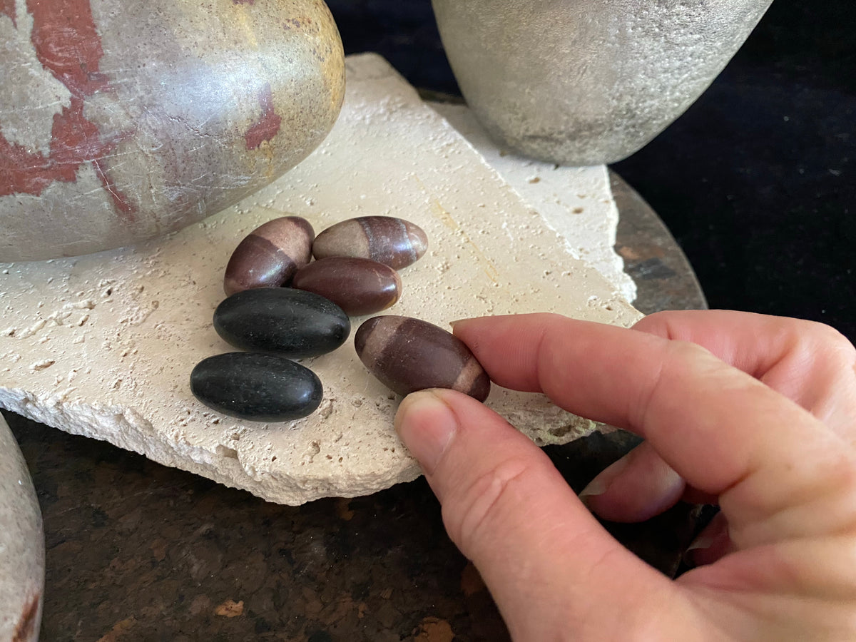 Shiva lingam stones, natural jasper stone, from India.