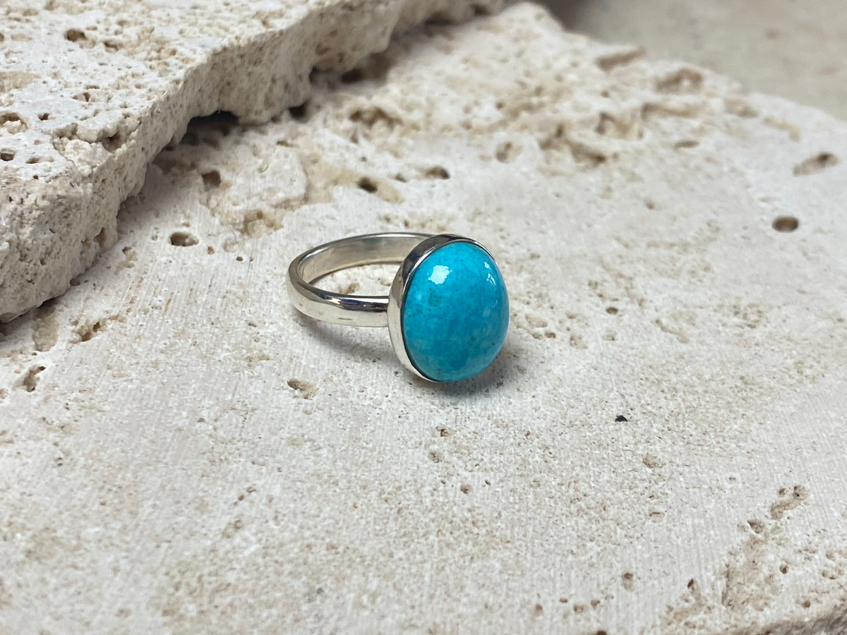 Fine light blue Persian turquoise and sterling silver ring