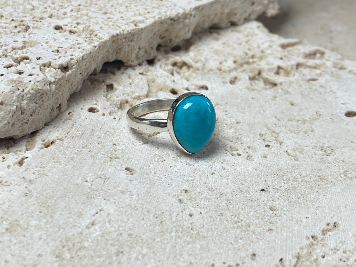 Fine light blue Persian turquoise and sterling silver ring