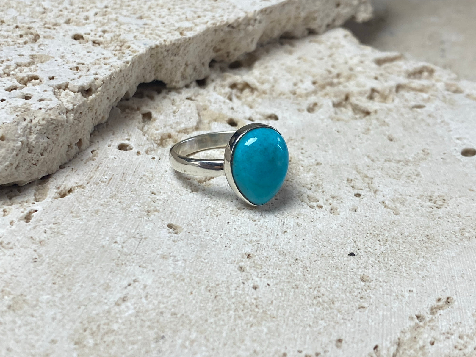 Fine light blue Persian turquoise and sterling silver ring