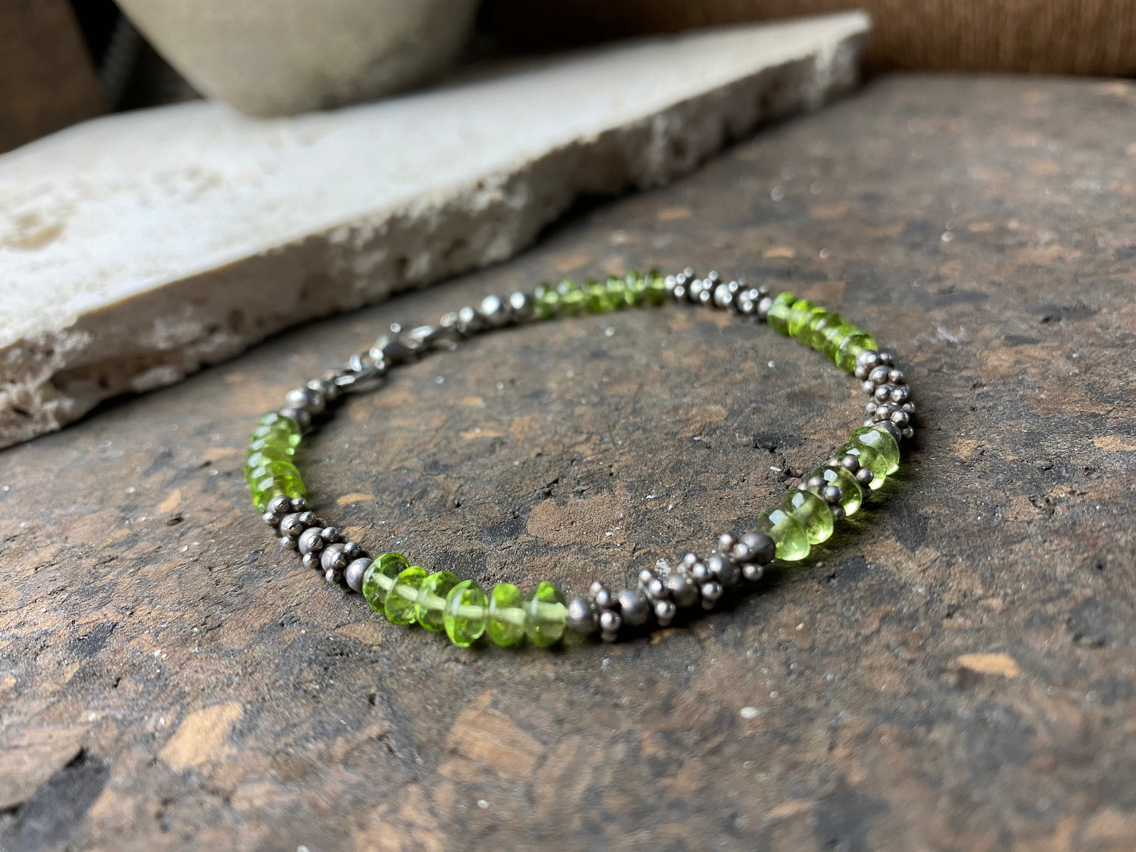 Peridot and silver bead bracelet