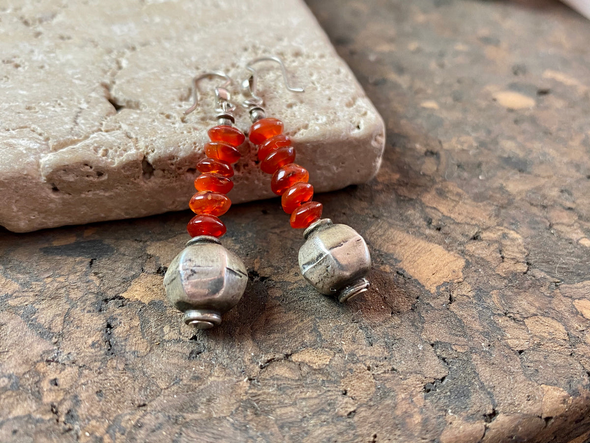 Carnelian and vintage silver earrings