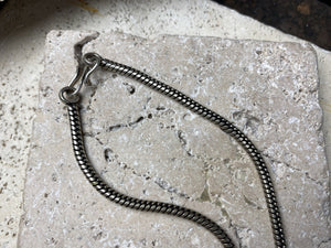 Long open weave non-silver snake chain is heavy and strong, with a dark, oxidised silver finish and S clasp.