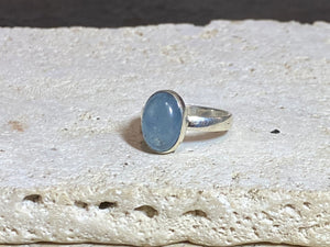 Oval aquamarine rings set in sterling silver. 