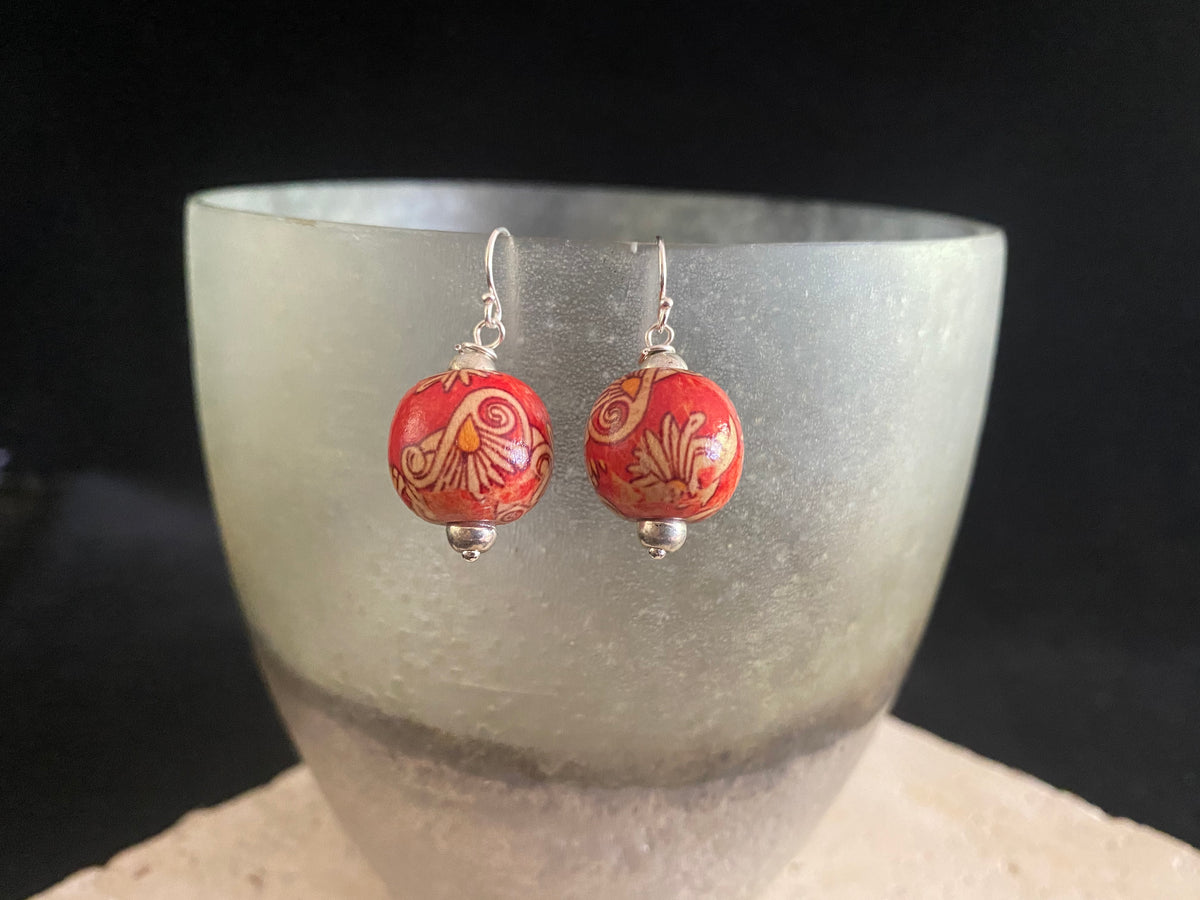 Hand painted vintage wood Chinoiserie earrings