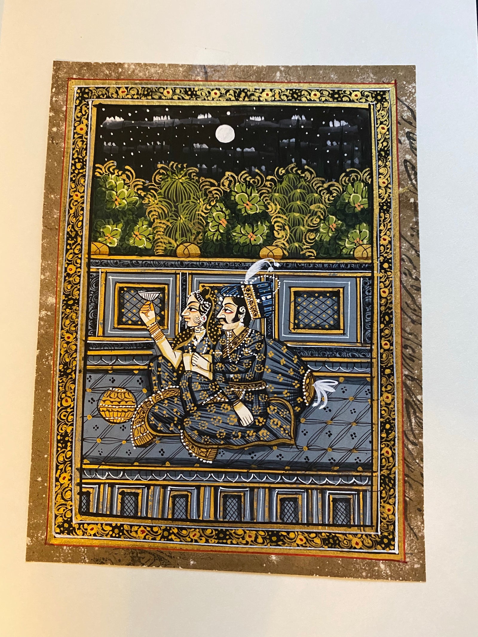 original painting in the Mogul style, depicting a classic love scene