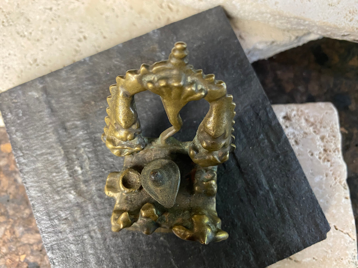 Exquisite bronze 18th century miniature household shrine features Annapurna, Nandi, Ganesh, Lakshmi, Shiva, 5 headed Naga