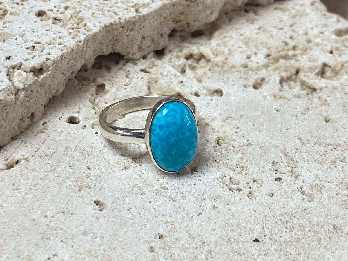 Fine light blue Persian turquoise and sterling silver ring
