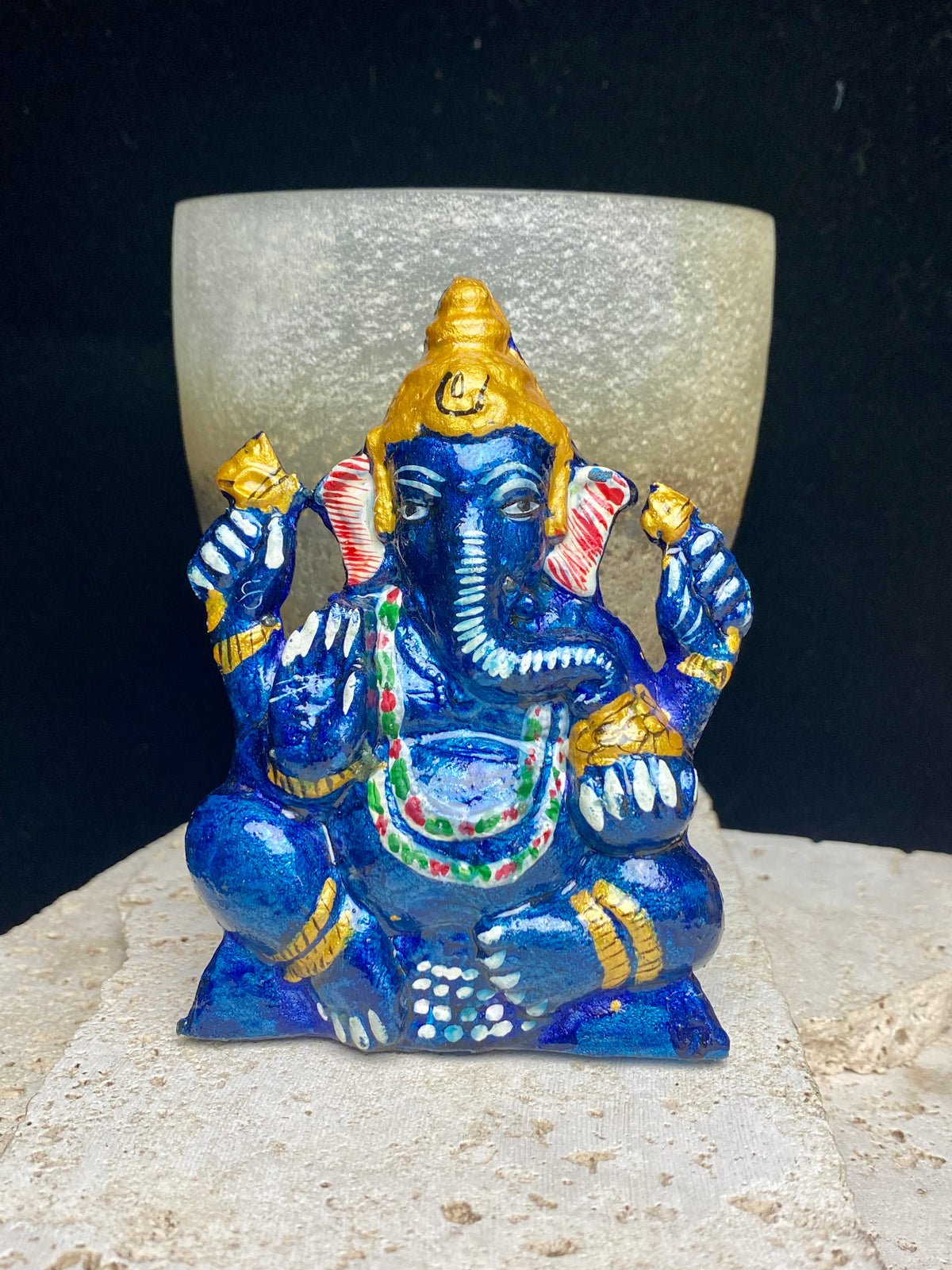 Bright painted Ganesh statues. Measurements: 11cm height (4.3 inches)