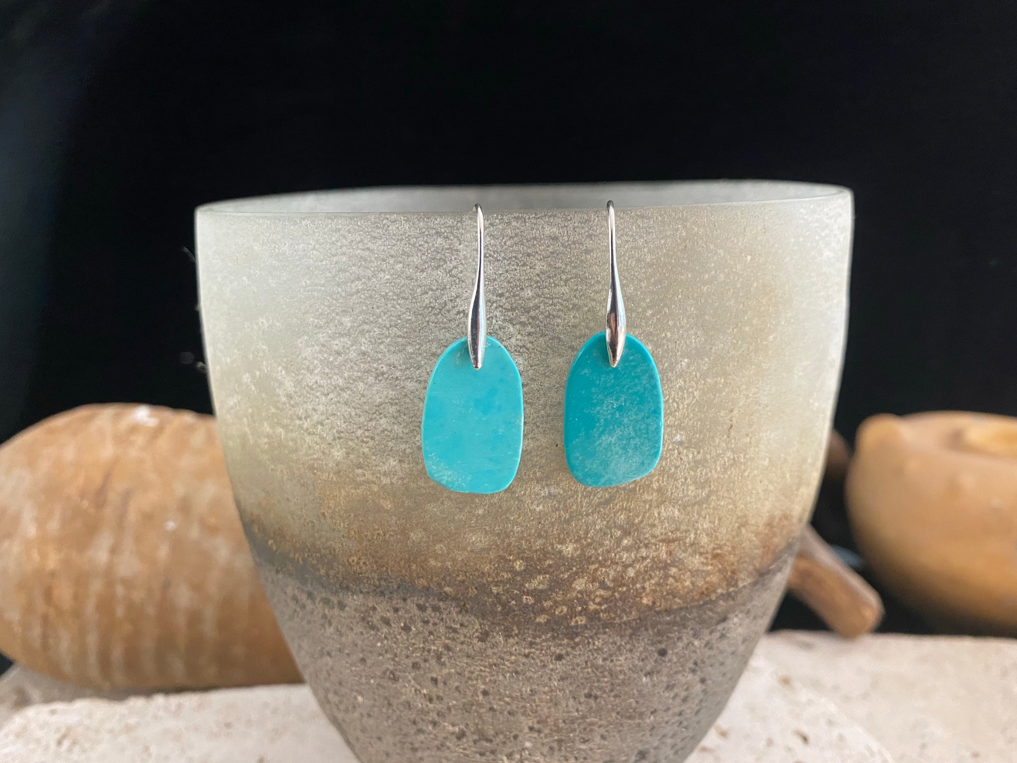 Turquoise dyed howlite and sterling silver earrings, length 3.6-3.9 cm including hook